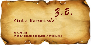 Zintz Bereniké névjegykártya